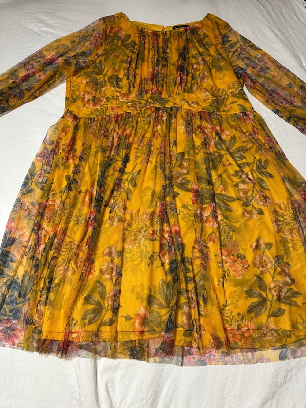 Women’s Plus 3X Yellow Floral Mesh Dress